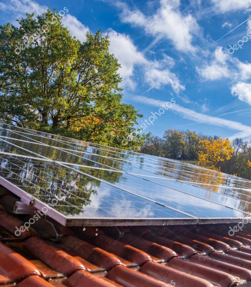 Wet photovoltaic modules in front of blue and cloudy autumn sky Wet photovoltaic modules in front of blue and cloudy autumn sky. High quality photo